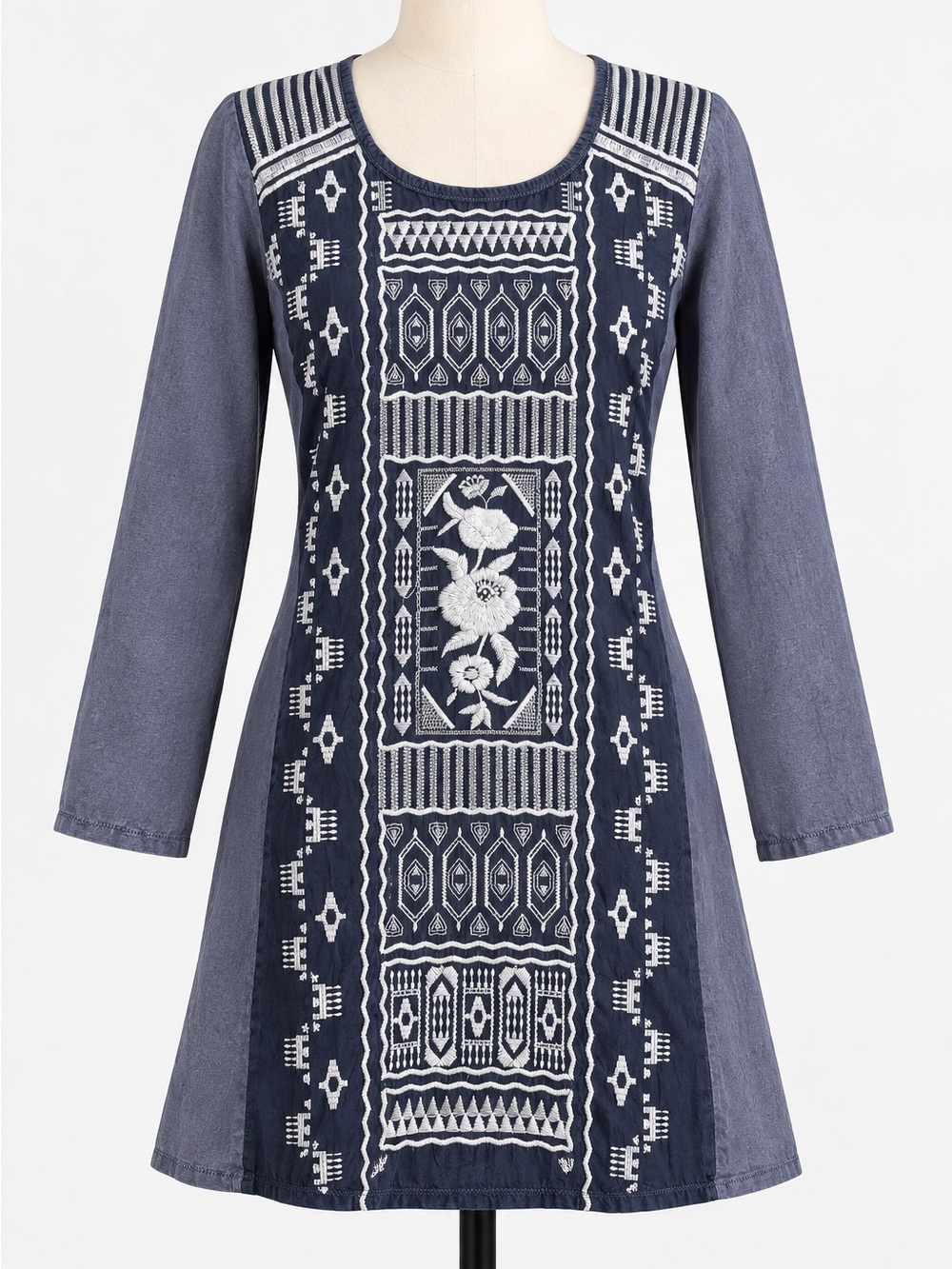 JWLA Johnny Was Black Grey Embroidered Tunic Dress XS Altered Boho